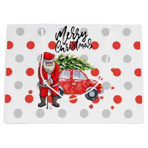 Golf Julgran på röd bil med Jultomten