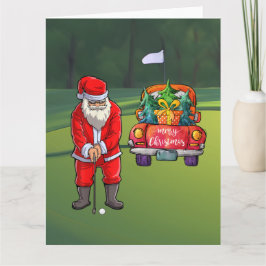 Golf Julgran på röd bil med Jultomten Kort