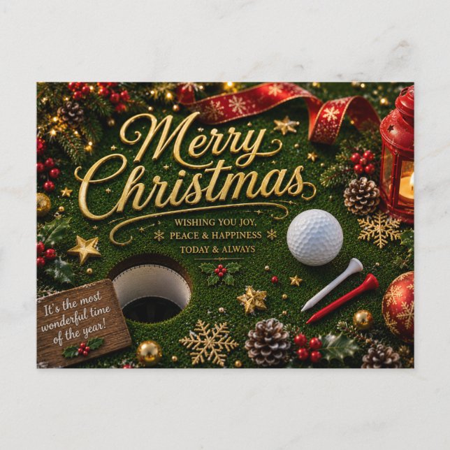 Golf julhelg med golfboll för golfare   vykort (Framsida)