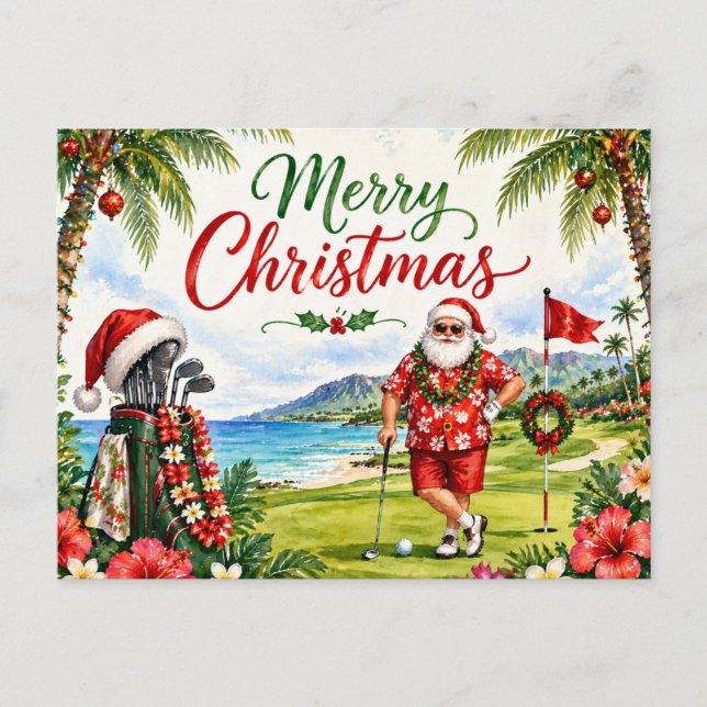 Golf julkort med jultomten från Hawaii Helg Vykort (Framsida)