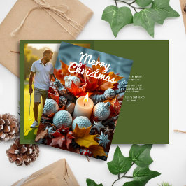 Golf-julljus ・ Familjefoto-Grönt Helgkort