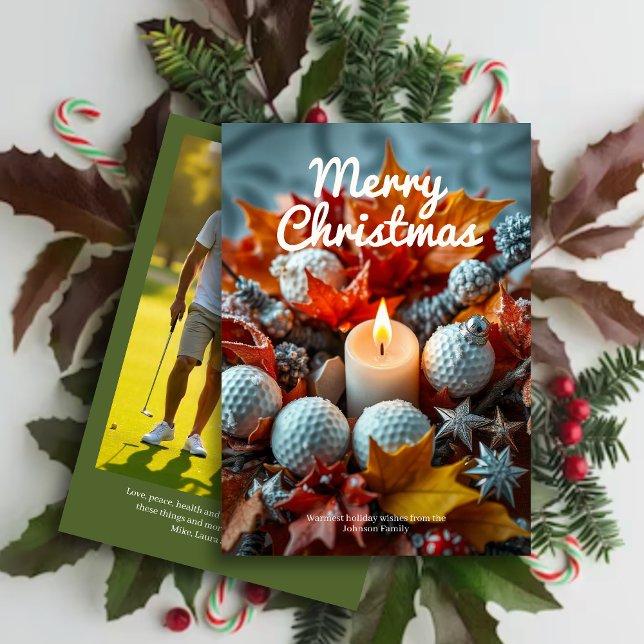 Golf-julljus ・ Familjefoto-Grönt Julkort (Skapare uppladdad)