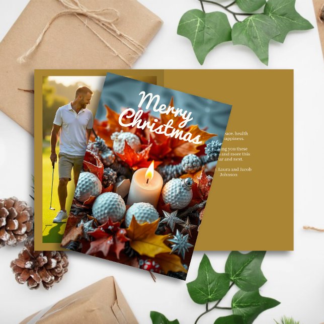 Golf-julljus ・ Familjefoto Guld Helgkort (Skapare uppladdad)