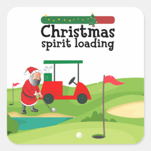 Golf Jultomten golfer God jul på Grönt Fyrkantigt Klistermärke