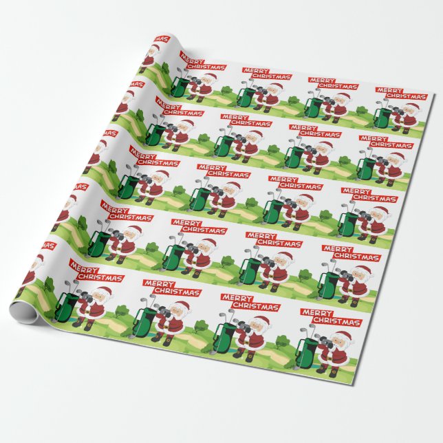 Golf Jultomten golfer God jul på Grönt Presentpapper (Utrullad)