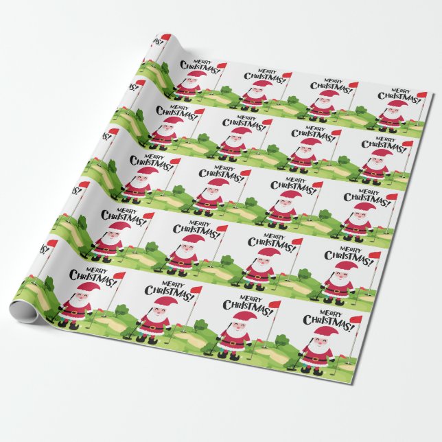 Golf Jultomten golfer God jul på Grönt Presentpapper (Utrullad)