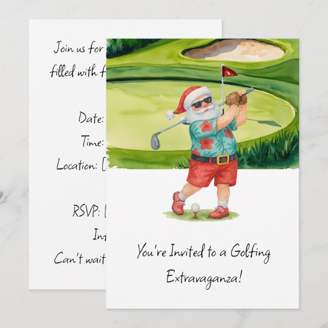 Golf Jultomten golfjul, sommartid Inbjudningar (Fram/baksida)