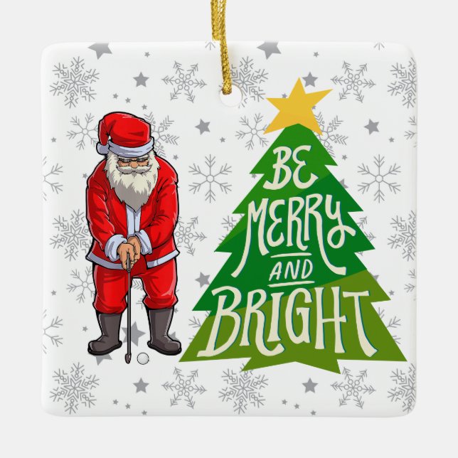 Golf Jultomten med Julgran för Golfer Julgransprydnad Keramik (Framsida)