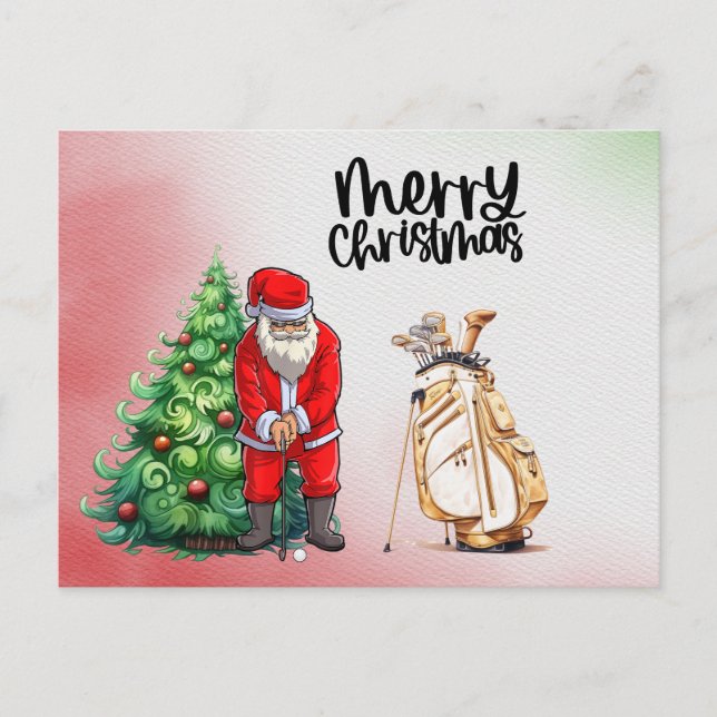 Golf Jultomten med julklapp till golfer Helg Vykort (Framsida)