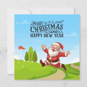 Golf Jultomten med Snö God jul Julkort