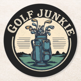 Golf Junkie Vintage Golf Bag Design Underlägg Papper Rund