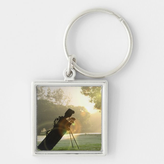Golf Keychain Fyrkantig Silverfärgad Nyckelring (Framsidan)
