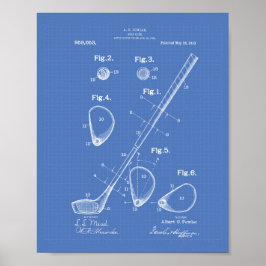 Golf Klubb 1910 Patent Art - blåkopia Poster