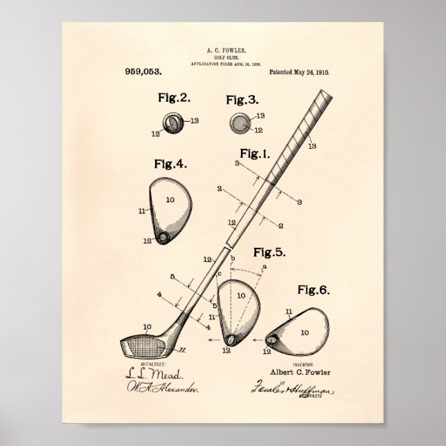 Golf Klubb 1910 Patent Art - Old Peper Poster (Framsidan)