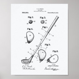 Golf Klubb 1910 Patent Art - White Papper Poster