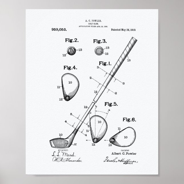 Golf Klubb 1910 Patent Art - White Papper Poster (Framsidan)