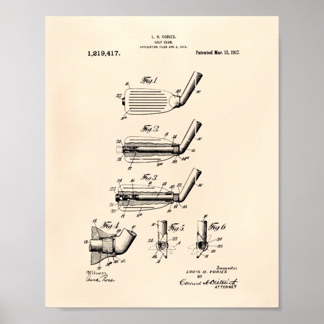Golf Klubb 1917 Patent Art - Old Peper Poster (Framsidan)