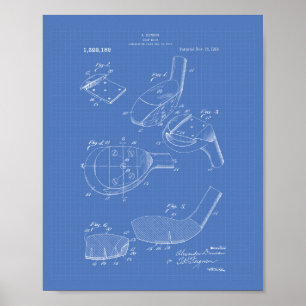 Golf Klubb 1919 Patent Art - Blueprint Poster