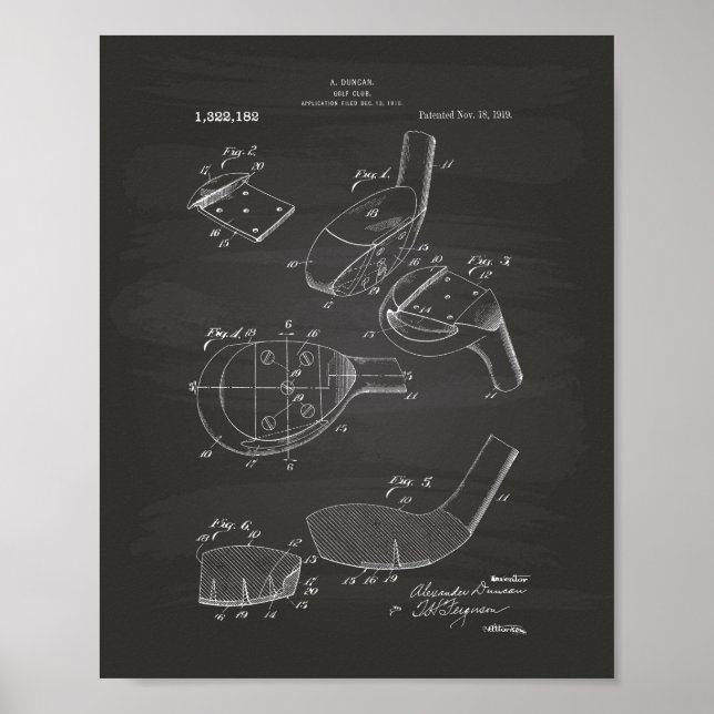 Golf Klubb 1919 Patent Art - Chalkboard Poster (Framsidan)