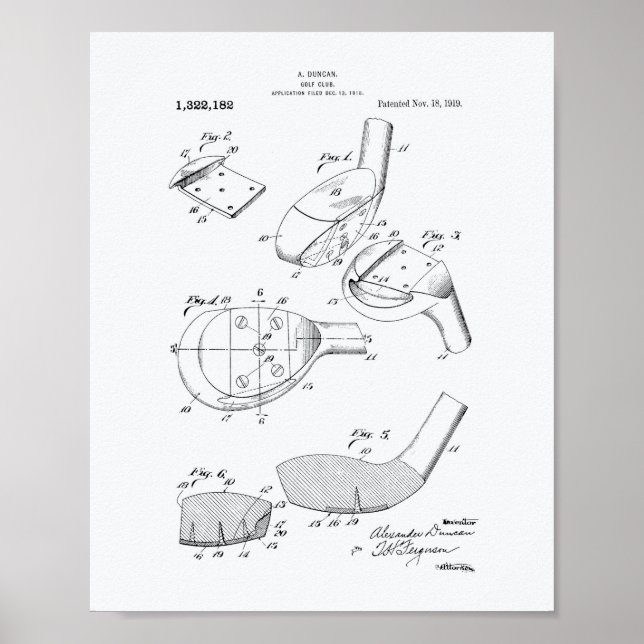 Golf Klubb 1919 Patent Art - White Papper Poster (Framsidan)