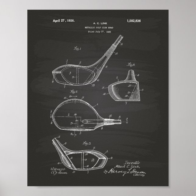 Golf Klubb 1926 Patent Art - Chalkboard Poster (Framsidan)