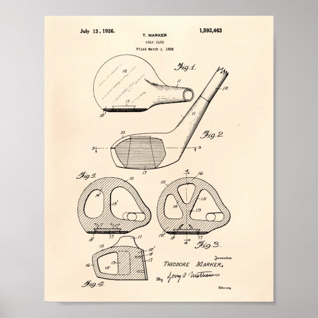 Golf Klubb 1926 Patent Art - Old Peper Poster (Framsidan)