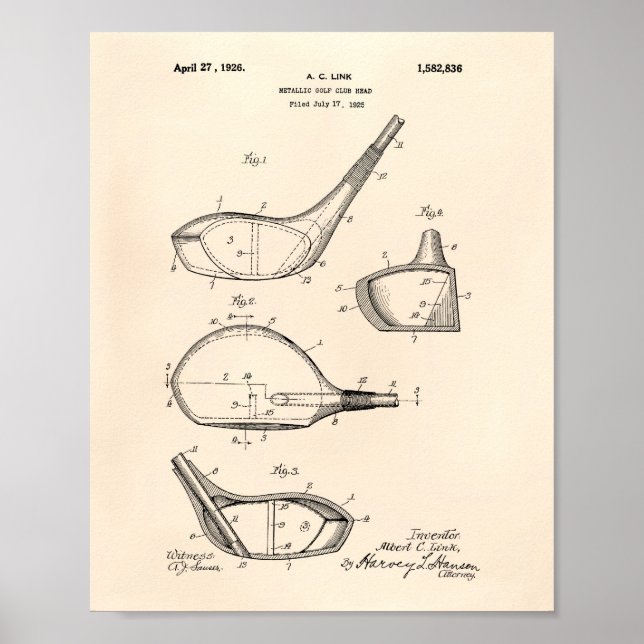 Golf Klubb 1926 Patent Art - Old Peper Poster (Framsidan)