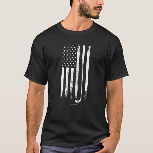 Golf Klubb Flagga Usa T Shirt (Framsida)