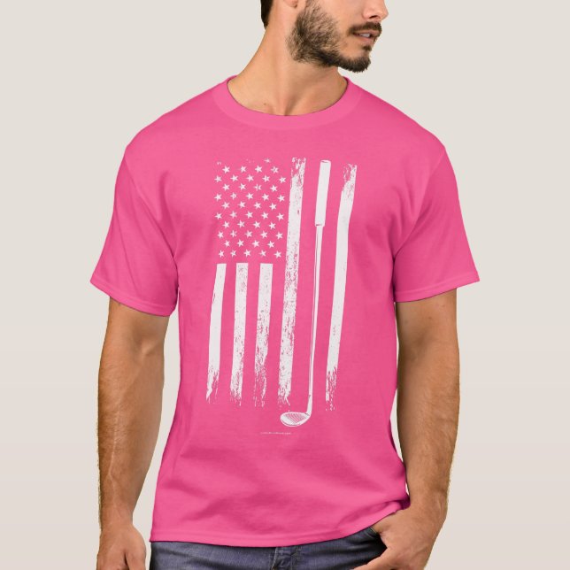 Golf Klubb Flagga Usa T Shirt (Framsida)
