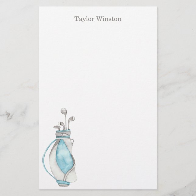 Golf-Klubb för vattenfärg och Bag-Personlig, platt Brevpapper (Framsida)