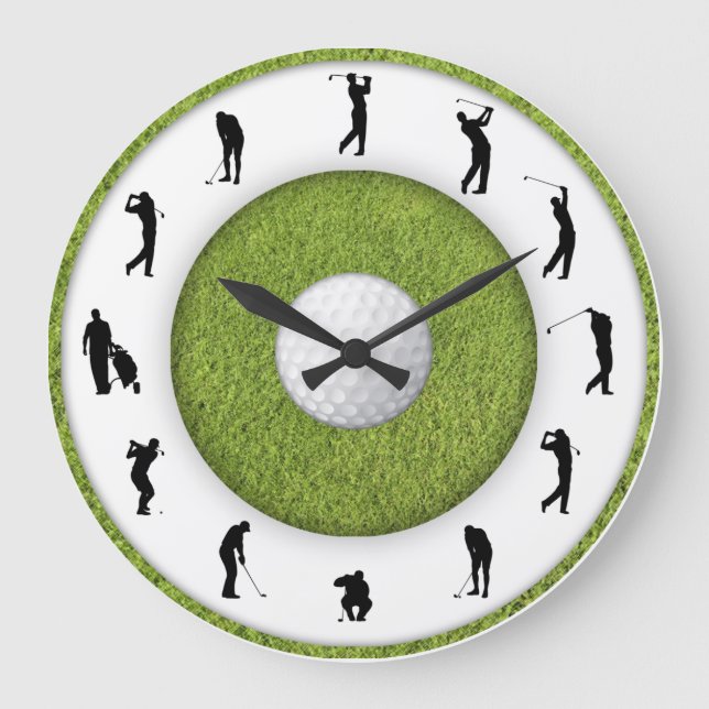 Golf Klubb Golfer Figur Grass Design Clock Stor Klocka (Framsida)