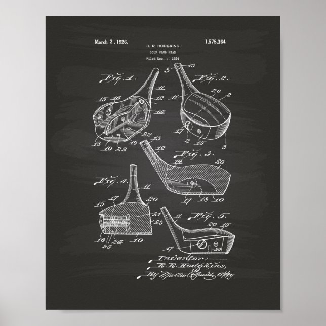 Golf Klubb Head 1926 Patent Art - Chalkboard Poster (Framsidan)
