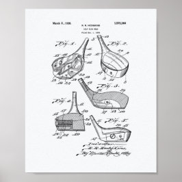 Golf Klubb Head 1926 Patent Art - White Papper Poster