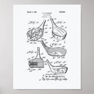 Golf Klubb Head 1926 Patent Art - White Papper Poster