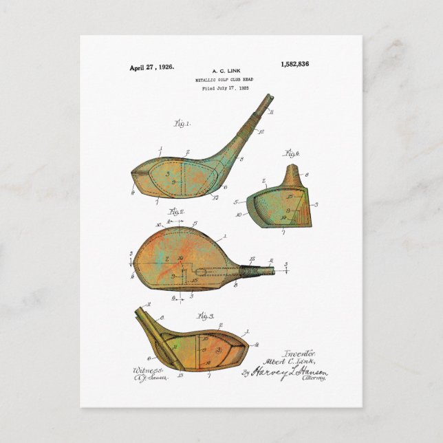 GOLF KLUBB HEADS PATENT - vykort (Framsida)