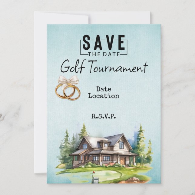 Golf Klubb house för bröllop spara datum Inbjudningar (Framsida)
