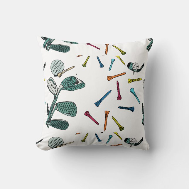 Golf-klubb med färgad T-grafik på vitt Kudde (Framsida)