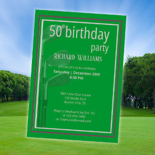 Golf Klubb Modern Formal Grönt Grått 50:e födelsed Inbjudningar