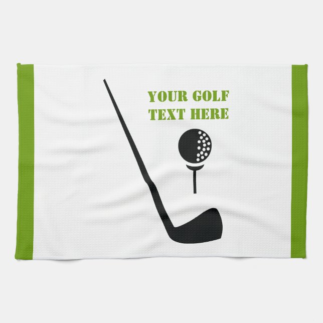 Golf klubb och boll svart, grönt anpassningsbar kökshandduk (Horisontell)