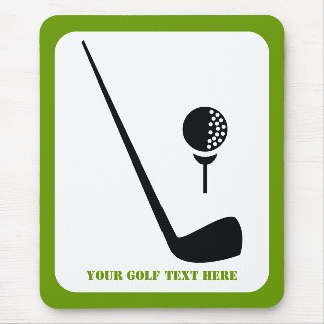Golf klubb och boll svart, grönt anpassningsbar musmatta (Framsidan)