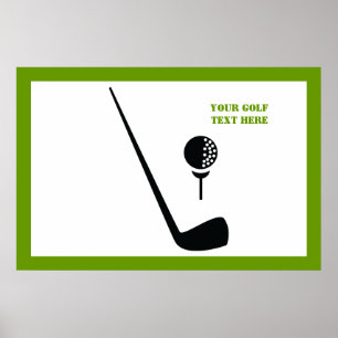 Golf klubb och boll svart, grönt anpassningsbar poster
