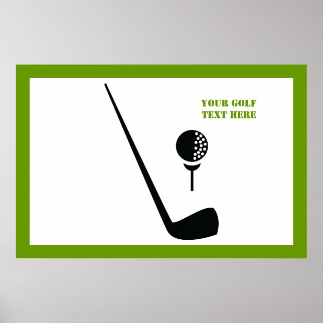 Golf klubb och boll svart, grönt anpassningsbar poster (Framsidan)