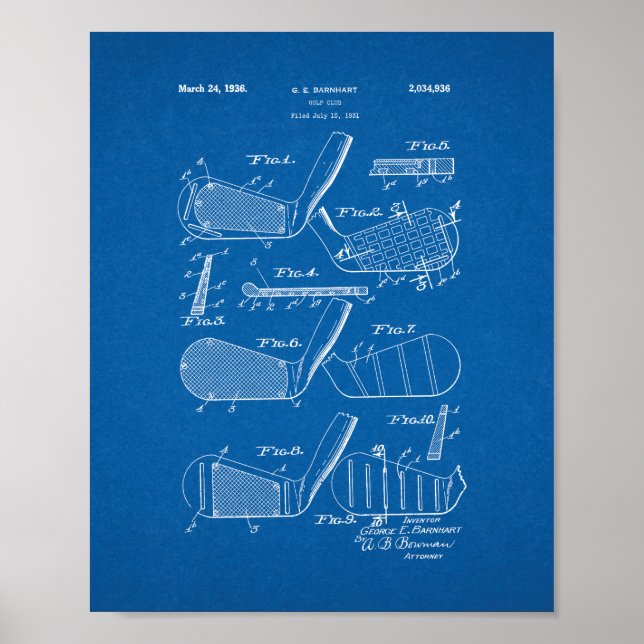 Golf Klubb Patent - blåkopia Poster (Framsidan)