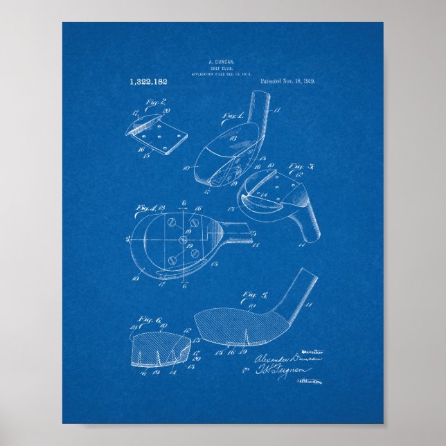 Golf-klubb-patent - blåkopia poster (Framsidan)