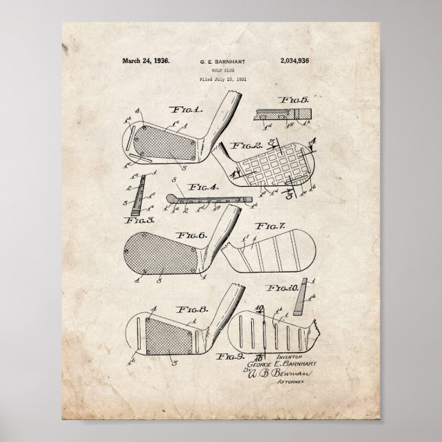 Golf Klubb Patent - gammalt utseende Poster (Framsidan)