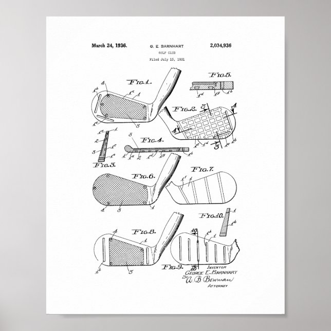 Golf Klubb Patent Poster (Framsidan)