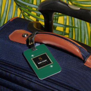 Golf-Klubbar, Namn & initial på grönt monogrammad Bagagebricka