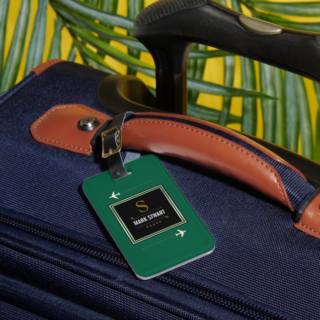 Golf-Klubbar, Namn & initial på grönt monogrammad Bagagebricka (Framsida Insitu 1)