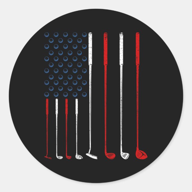 Golf Klubbs American Flagga Runt Klistermärke (Framsida)