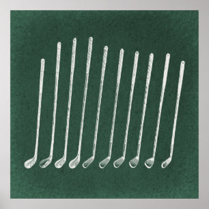 Golf Klubbs Antique Golfing Art Vintage Grönt Stil Poster